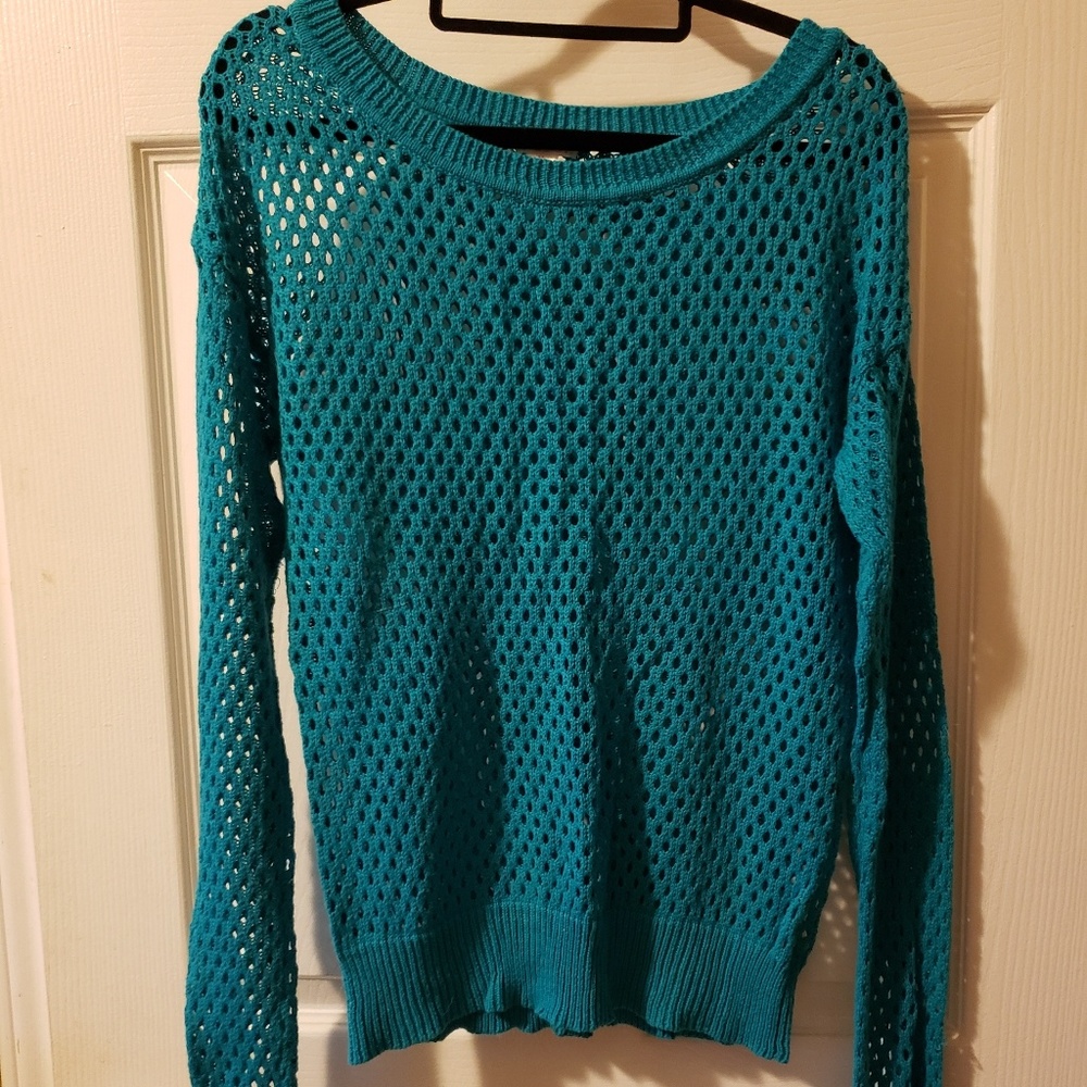 Aqua Blue Crochet Sweater